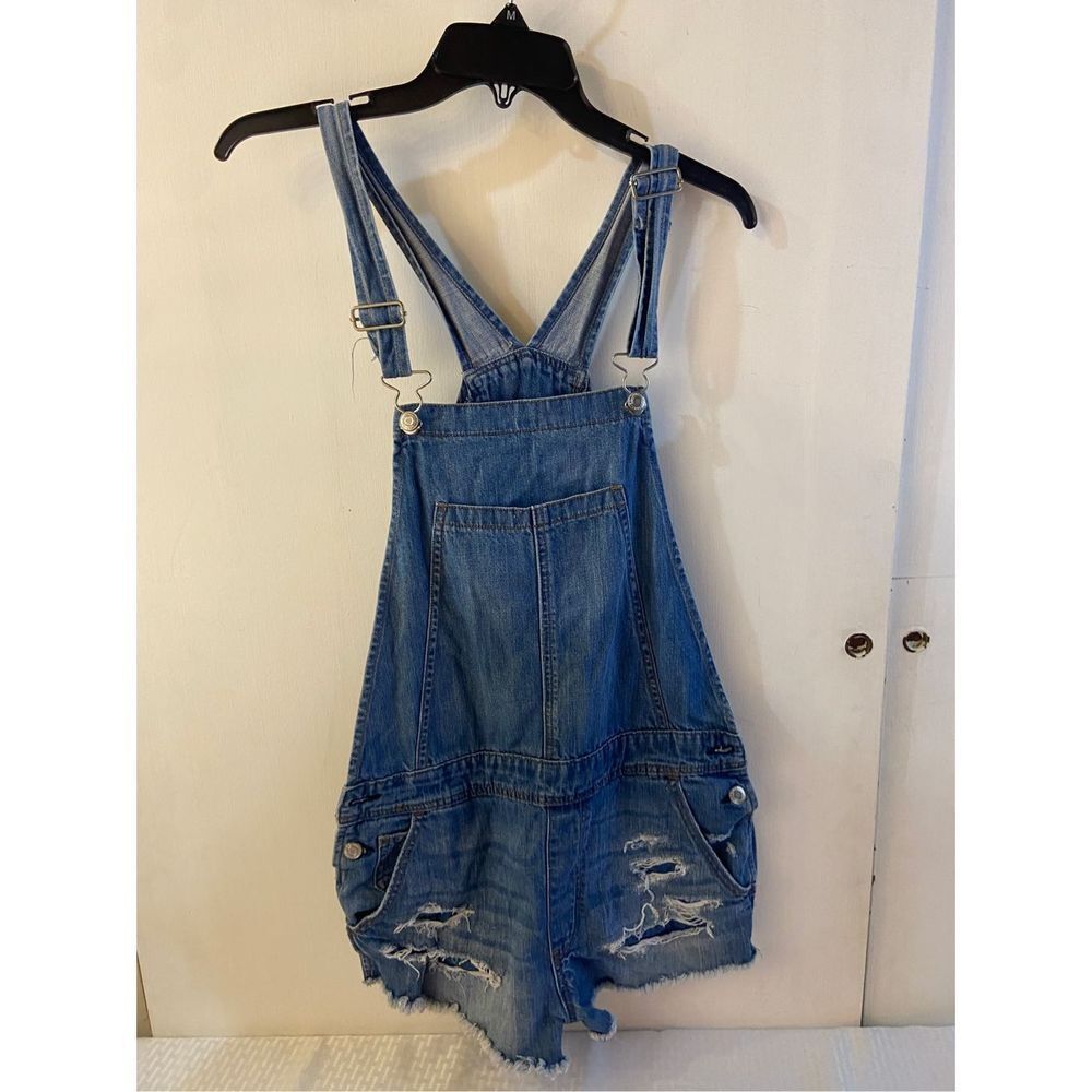 American Eagle denim short overalls medium M distressed #54485